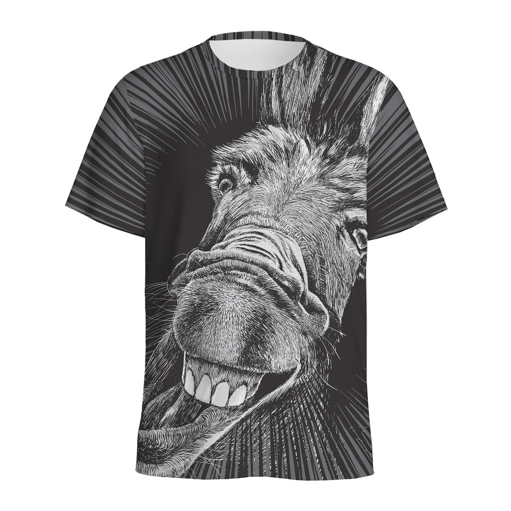 Black And White Crazy Donkey Print Men's Sports T-Shirt