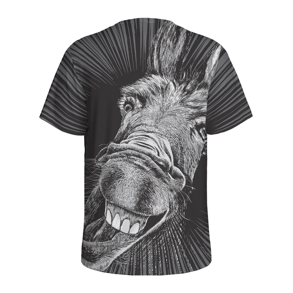 Black And White Crazy Donkey Print Men's Sports T-Shirt