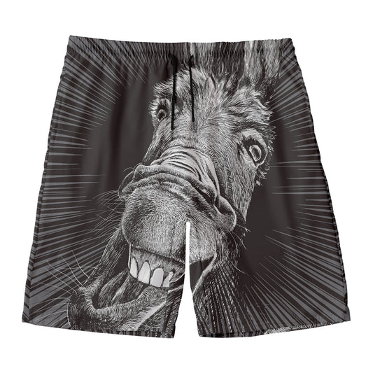 Black And White Crazy Donkey Print Men's Swim Trunks