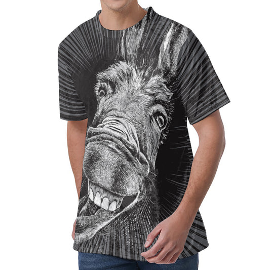 Black And White Crazy Donkey Print Men's Velvet T-Shirt