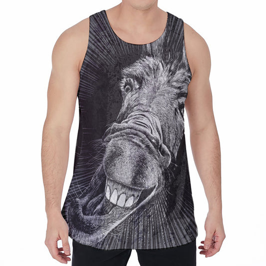 Black And White Crazy Donkey Print Men's Velvet Tank Top