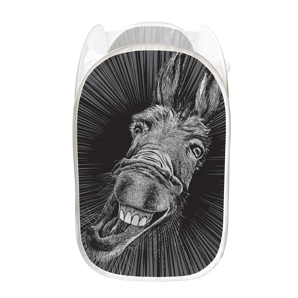 Black And White Crazy Donkey Print Mesh Laundry Hamper