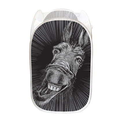 Black And White Crazy Donkey Print Mesh Laundry Hamper