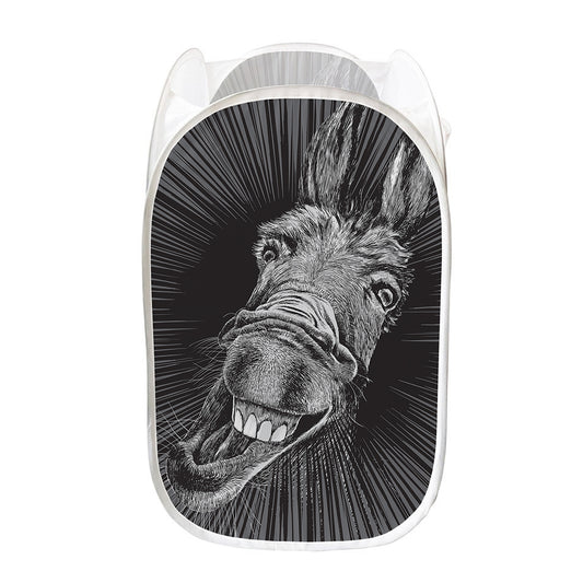 Black And White Crazy Donkey Print Mesh Laundry Hamper