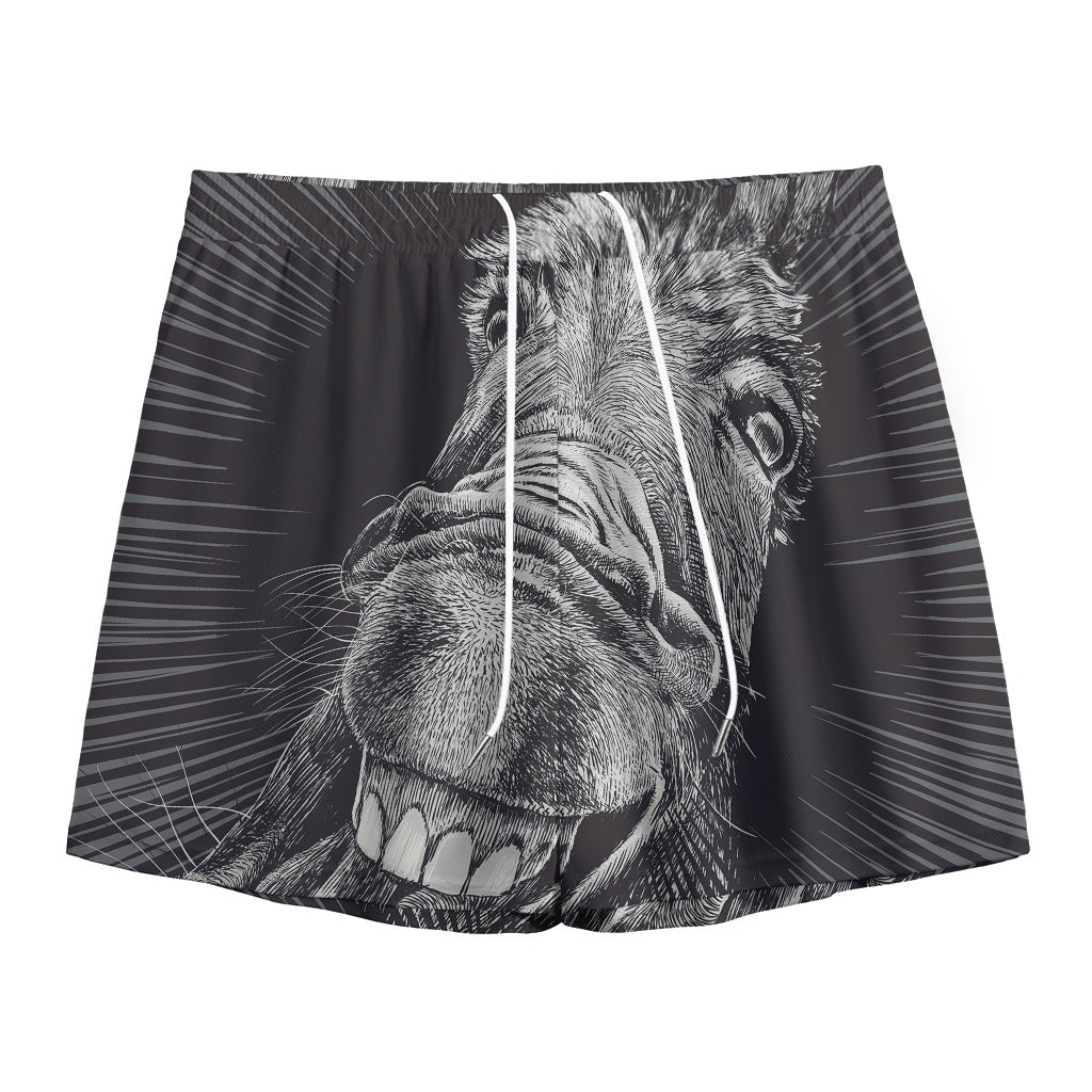 Black And White Crazy Donkey Print Mesh Shorts