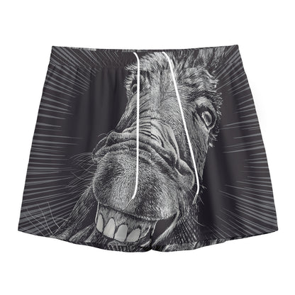 Black And White Crazy Donkey Print Mesh Shorts