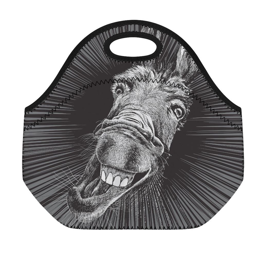 Black And White Crazy Donkey Print Neoprene Lunch Bag