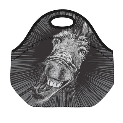 Black And White Crazy Donkey Print Neoprene Lunch Bag