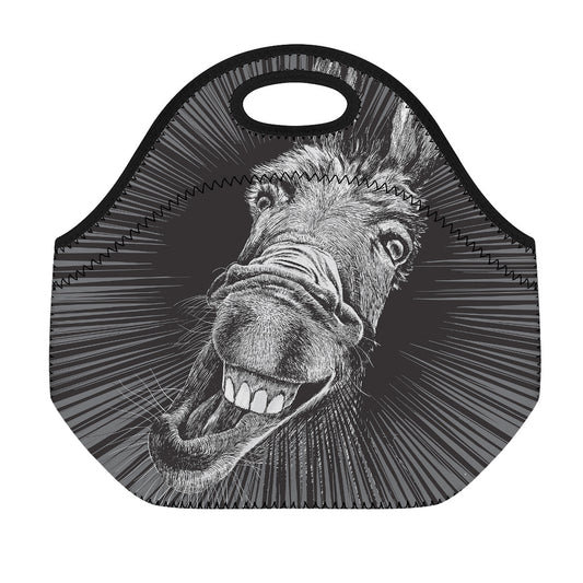 Black And White Crazy Donkey Print Neoprene Lunch Bag