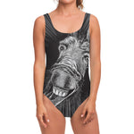 Black And White Crazy Donkey Print One Piece Swimsuit