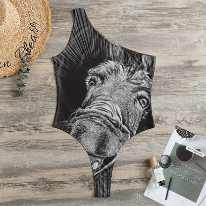 Black And White Crazy Donkey Print One Shoulder Bodysuit