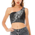 Black And White Crazy Donkey Print One Shoulder Crop Top