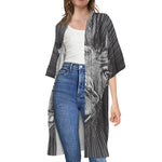 Black And White Crazy Donkey Print Open Front Beach Cover Up