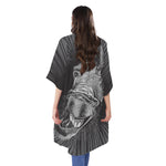 Black And White Crazy Donkey Print Open Front Beach Cover Up