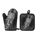 Black And White Crazy Donkey Print Oven Mitt And Pot Holder Set