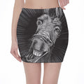 Black And White Crazy Donkey Print Pencil Mini Skirt