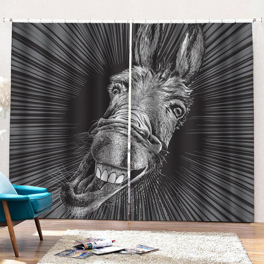Black And White Crazy Donkey Print Pencil Pleat Curtains