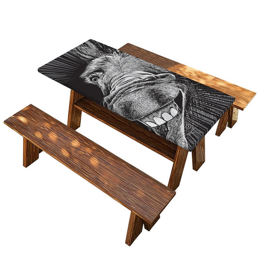 Black And White Crazy Donkey Print Picnic Table Cover