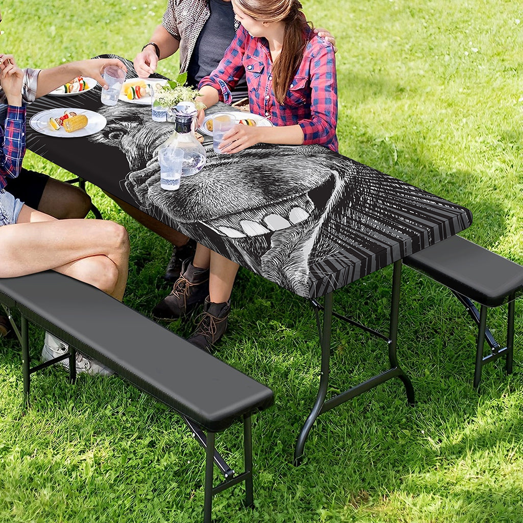 Black And White Crazy Donkey Print Picnic Table Cover