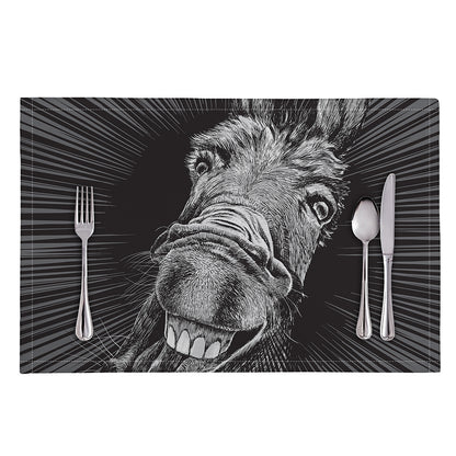 Black And White Crazy Donkey Print Placemat