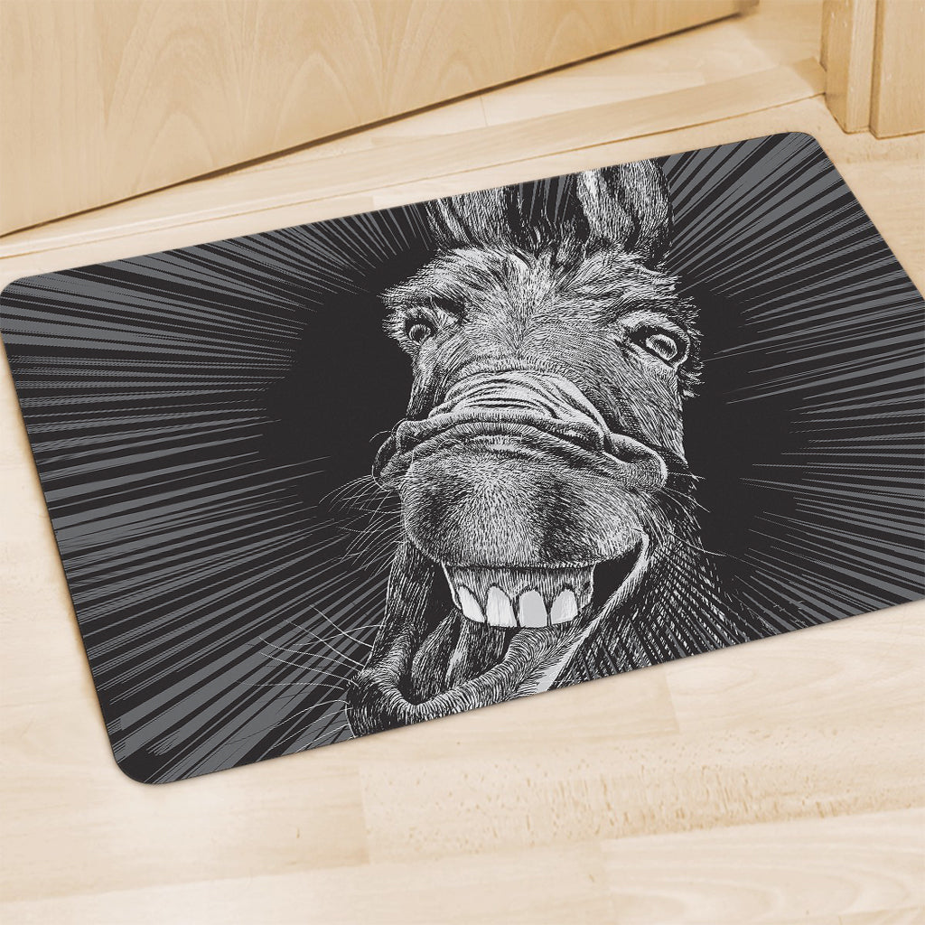 Black And White Crazy Donkey Print Polyester Doormat