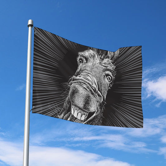 Black And White Crazy Donkey Print Polyester Flag