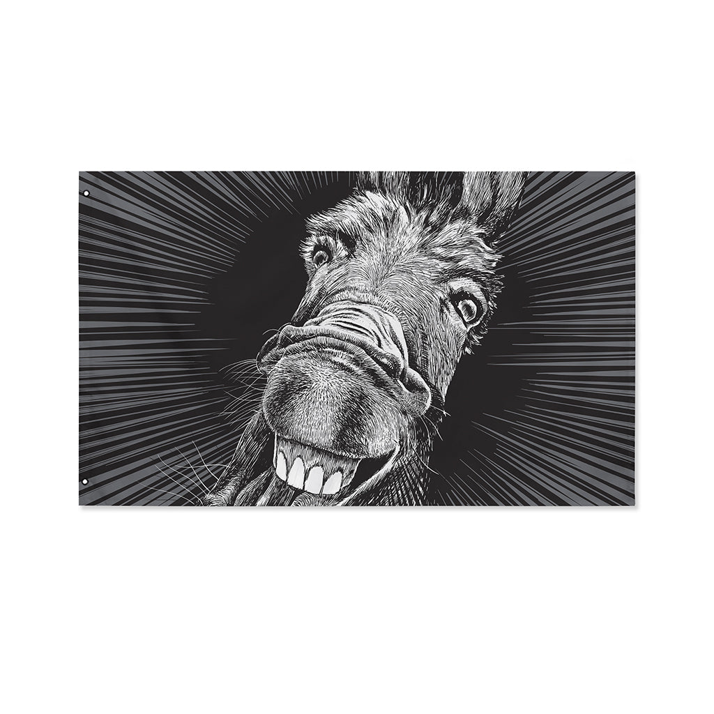 Black And White Crazy Donkey Print Polyester Flag