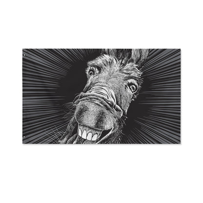 Black And White Crazy Donkey Print Polyester Flag