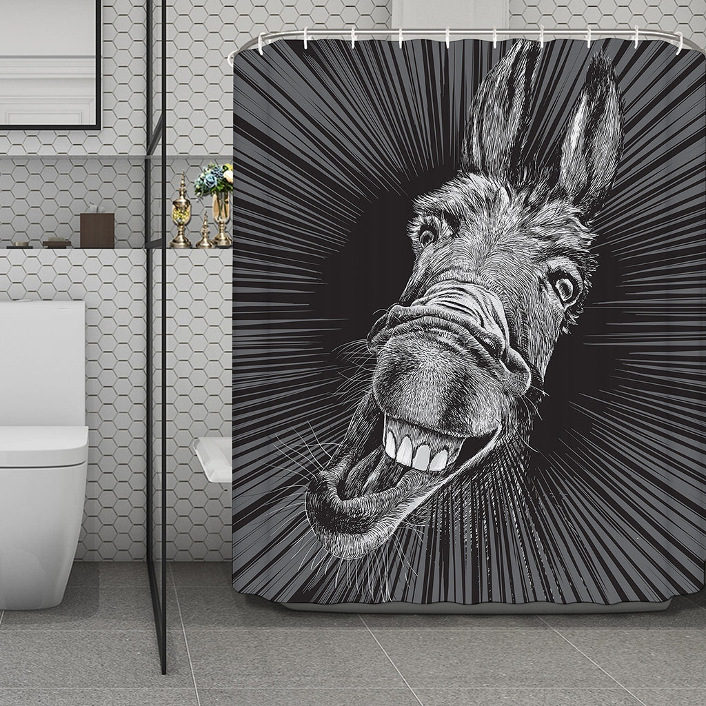 Black And White Crazy Donkey Print Polyester Shower Curtain