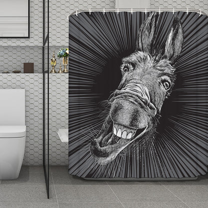 Black And White Crazy Donkey Print Polyester Shower Curtain