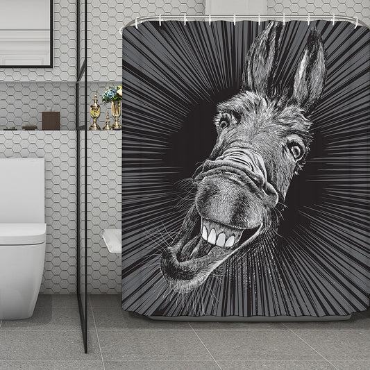 Black And White Crazy Donkey Print Polyester Shower Curtain