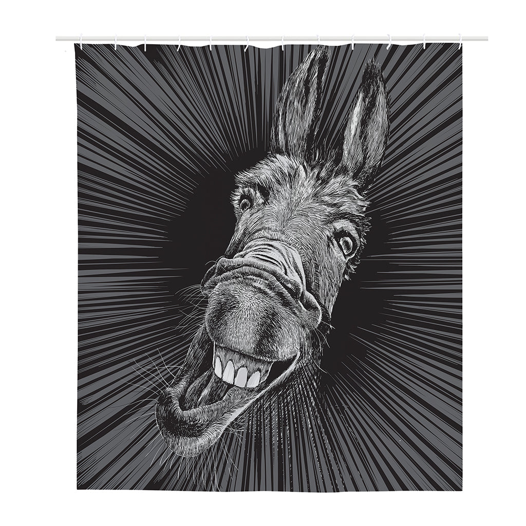 Black And White Crazy Donkey Print Polyester Shower Curtain