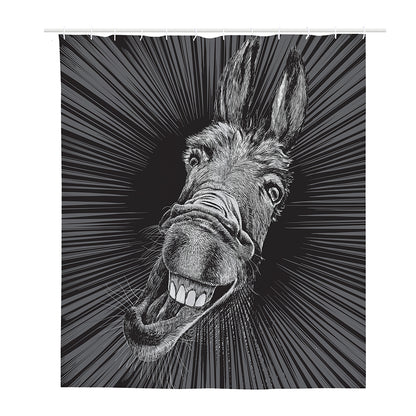 Black And White Crazy Donkey Print Polyester Shower Curtain