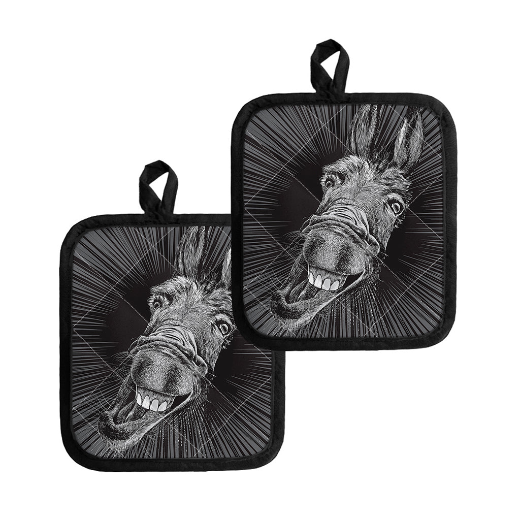 Black And White Crazy Donkey Print Pot Holders