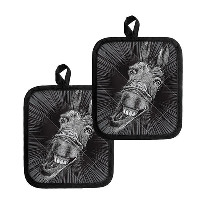 Black And White Crazy Donkey Print Pot Holders