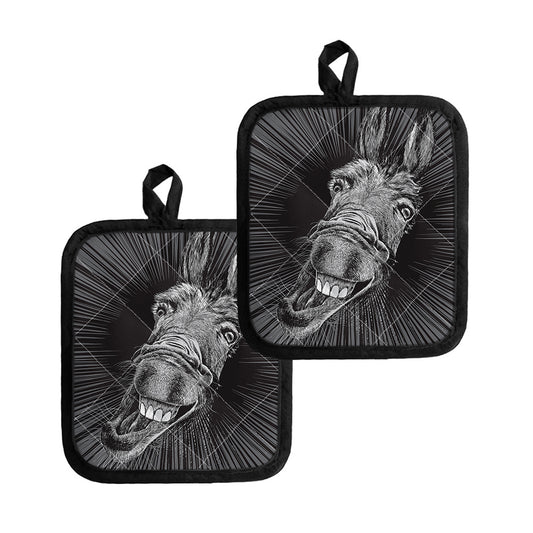 Black And White Crazy Donkey Print Pot Holders