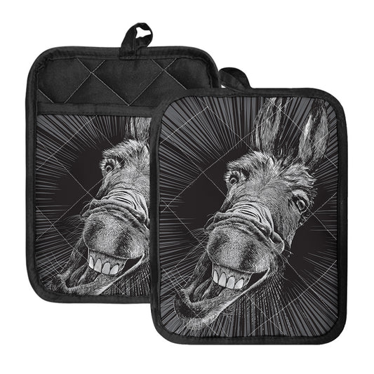Black And White Crazy Donkey Print Pot Holders With Pocket