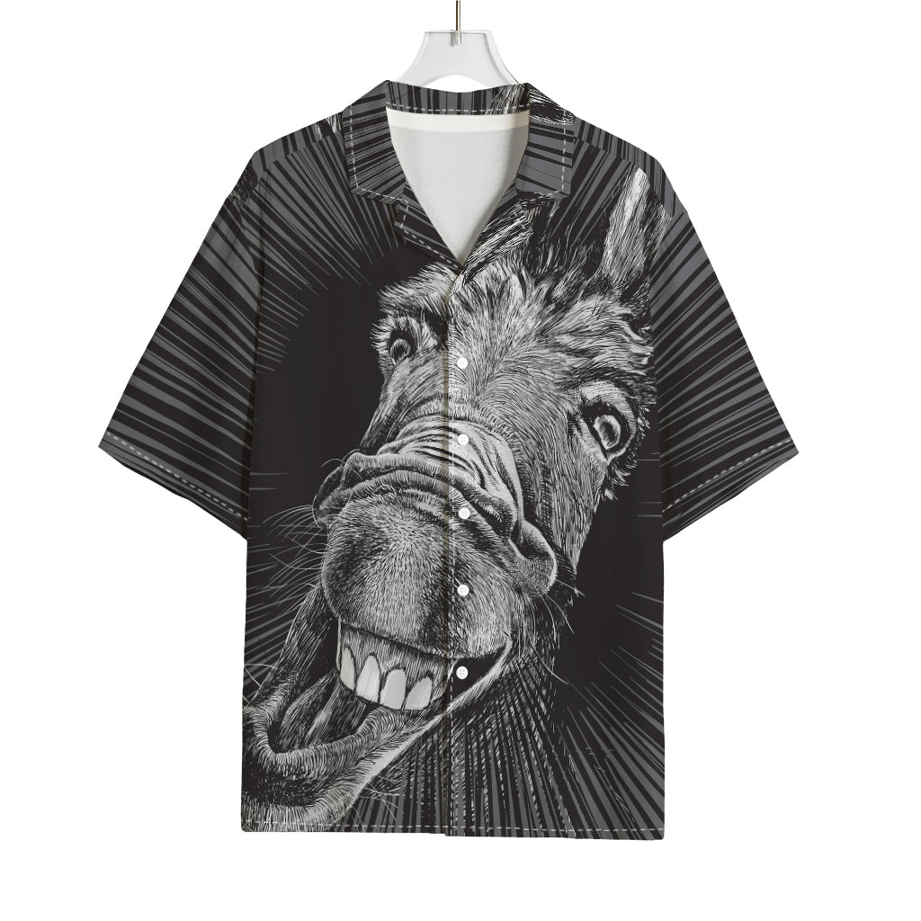Black And White Crazy Donkey Print Rayon Hawaiian Shirt