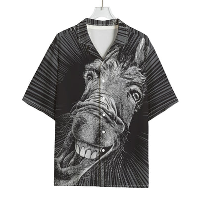 Black And White Crazy Donkey Print Rayon Hawaiian Shirt