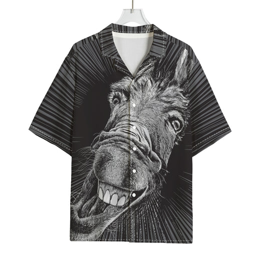 Black And White Crazy Donkey Print Rayon Hawaiian Shirt