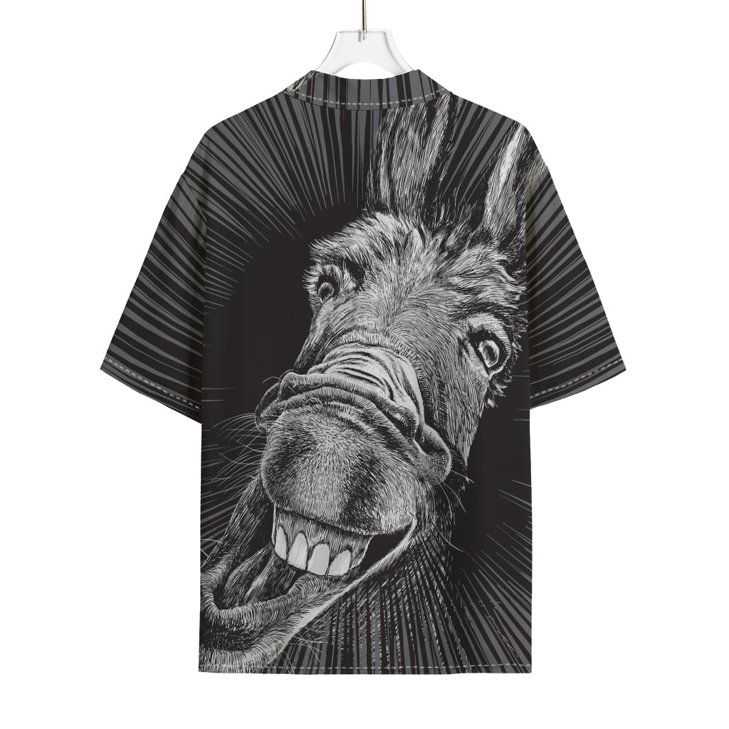 Black And White Crazy Donkey Print Rayon Hawaiian Shirt