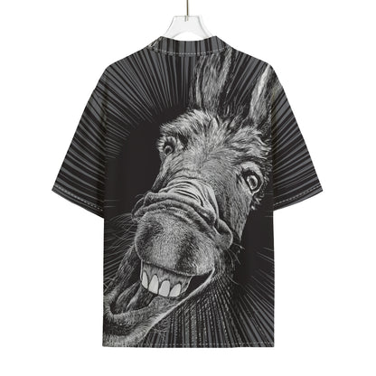 Black And White Crazy Donkey Print Rayon Hawaiian Shirt
