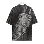Black And White Crazy Donkey Print Rayon Hawaiian Shirt