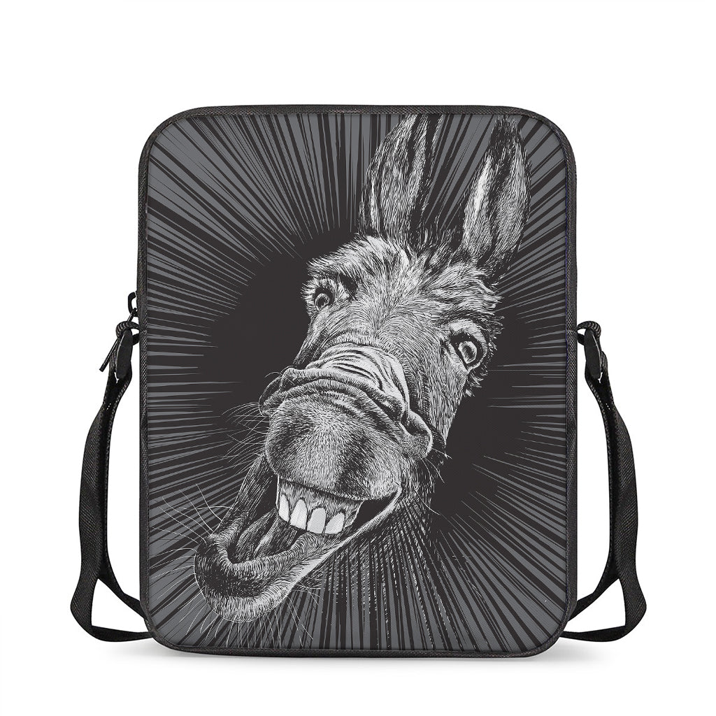 Black And White Crazy Donkey Print Rectangular Crossbody Bag