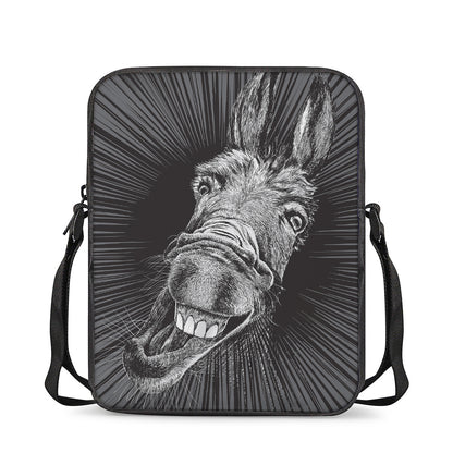 Black And White Crazy Donkey Print Rectangular Crossbody Bag