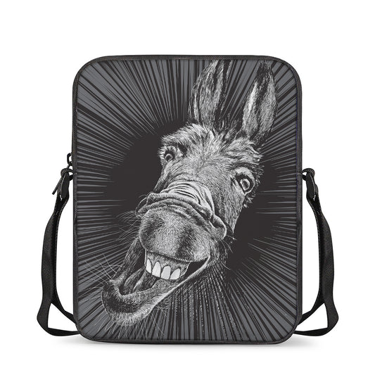 Black And White Crazy Donkey Print Rectangular Crossbody Bag