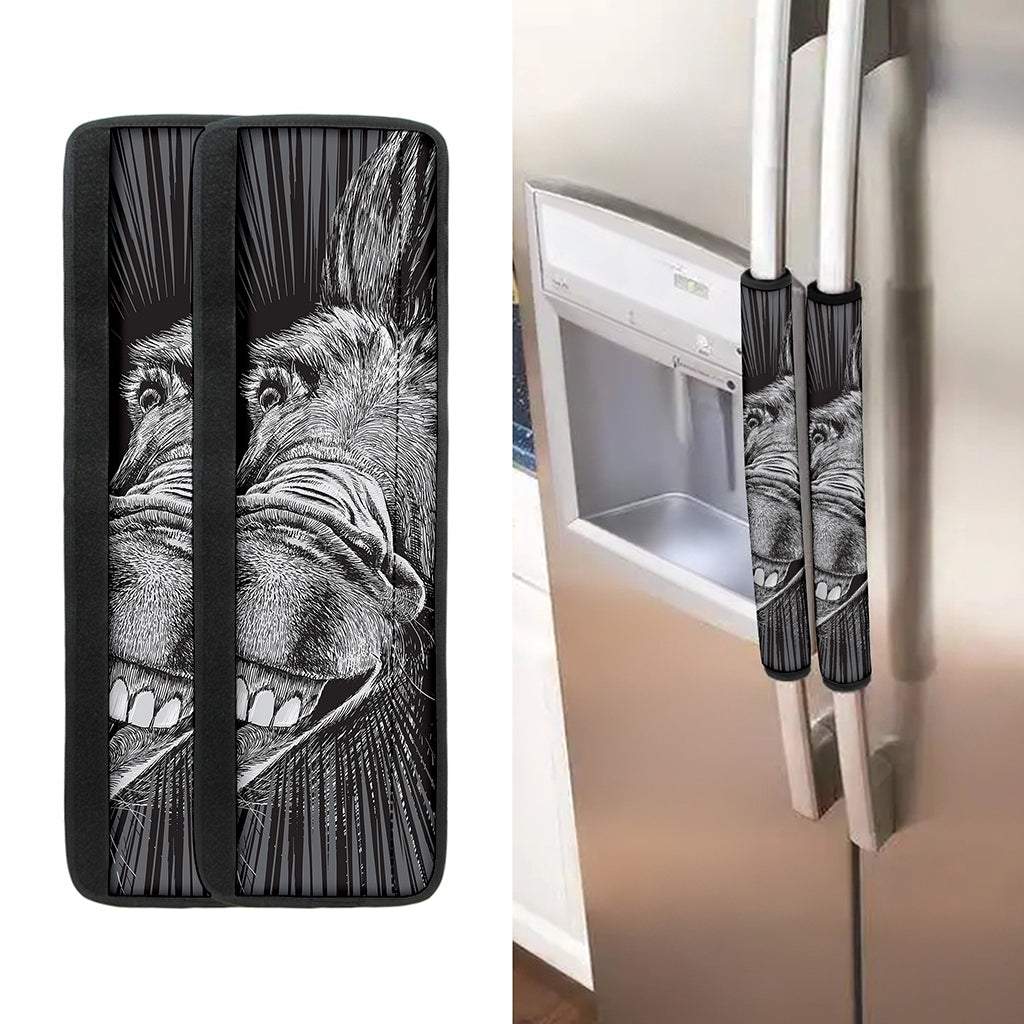 Black And White Crazy Donkey Print Refrigerator Handle Covers
