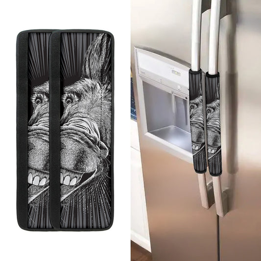 Black And White Crazy Donkey Print Refrigerator Handle Covers