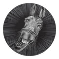 Black And White Crazy Donkey Print Round Blanket