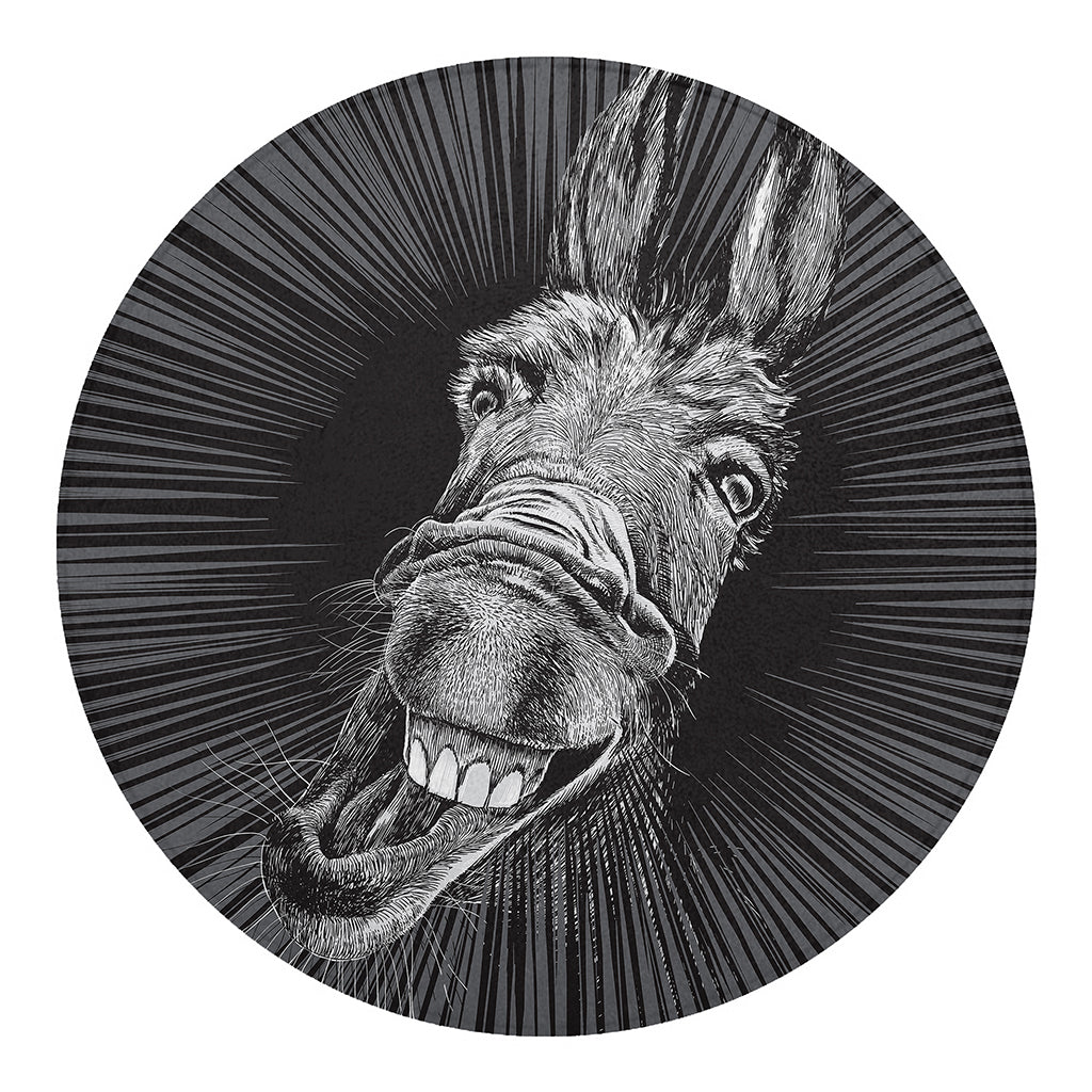 Black And White Crazy Donkey Print Round Blanket
